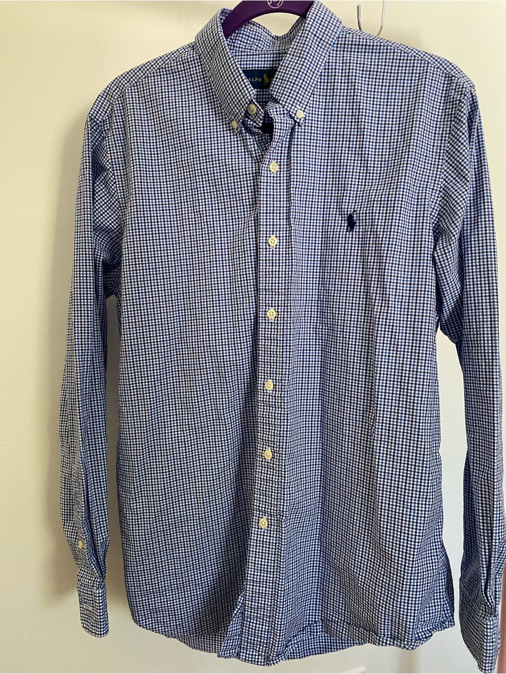 Ralph Lauren Men’s Navy and White Mini Check Button-Down Shirt